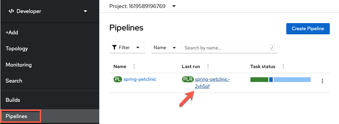 Newly Triggered PipelineRun