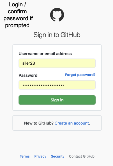 GitHub login page