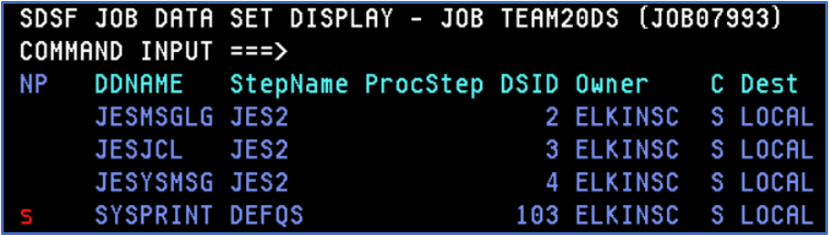 SDSF output list