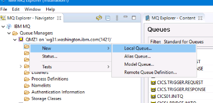 Picture of creating new queue on MQ Explorer